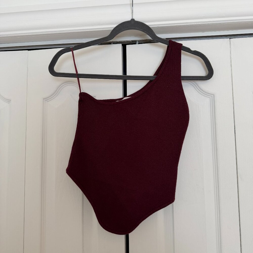 Burgundy One-Shoulder Ribbed Top